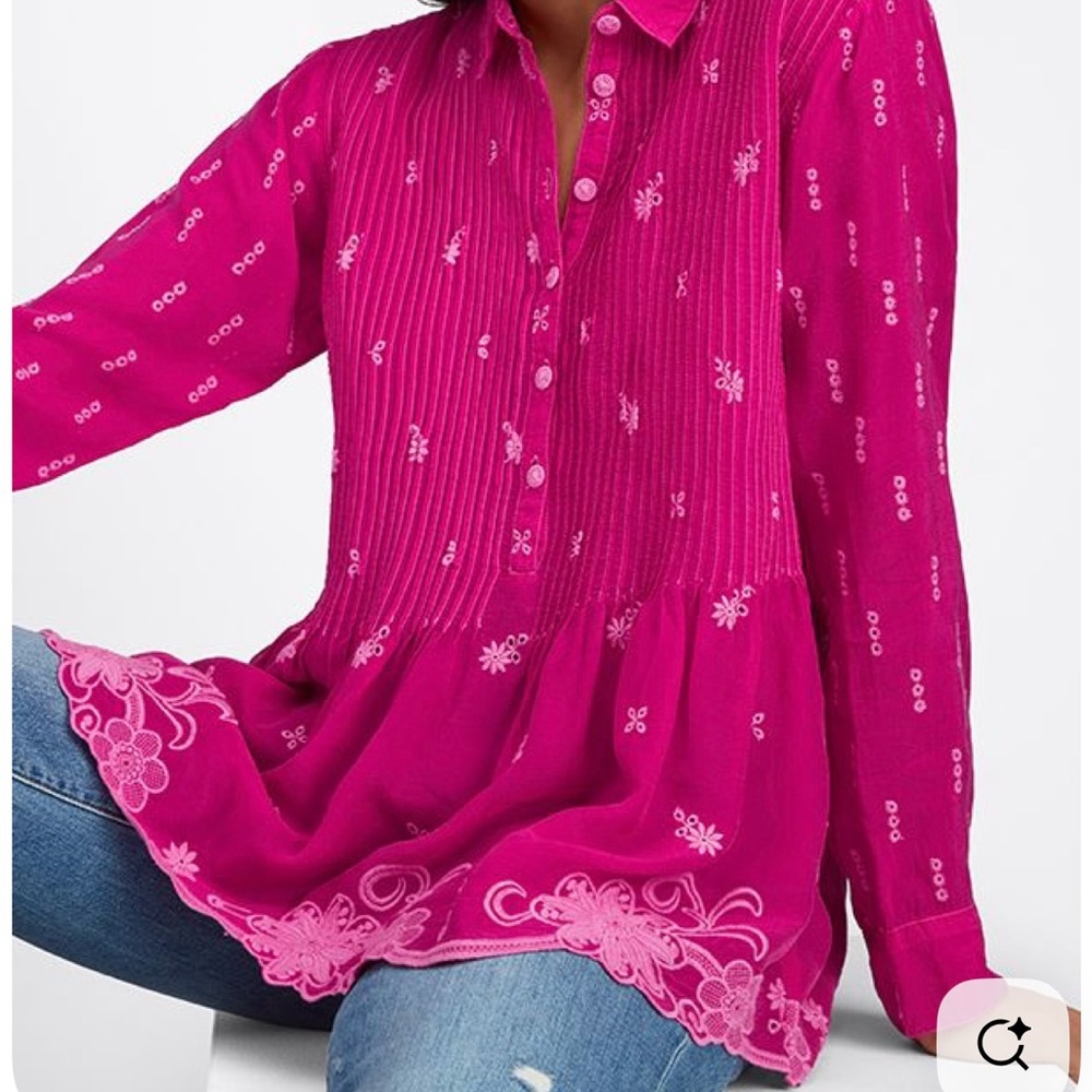 Johnny Was Fuchsia Flowered Zoyla Blouse
